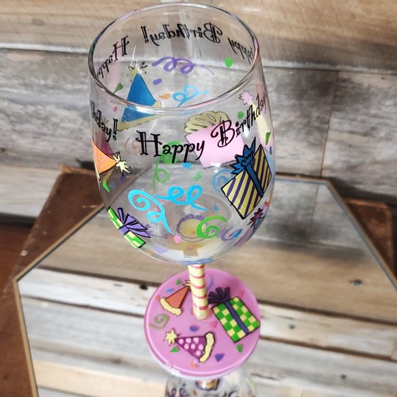 Top Shelf Handpainted Wine Glass - Happy Birthday  with Box - Picture 2 of 7